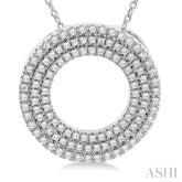 1/3 Ctw Circle Triple Row Round Cut Diamond Fashion Pendant With Chain in 10K White Gold
